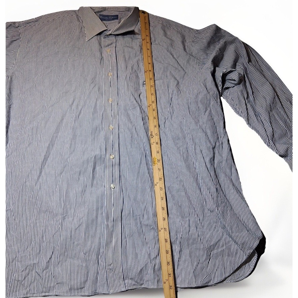 Tom James Executive Collection Mens Blue White Striped Custom Dress Shirt - Picture 4 of 7
